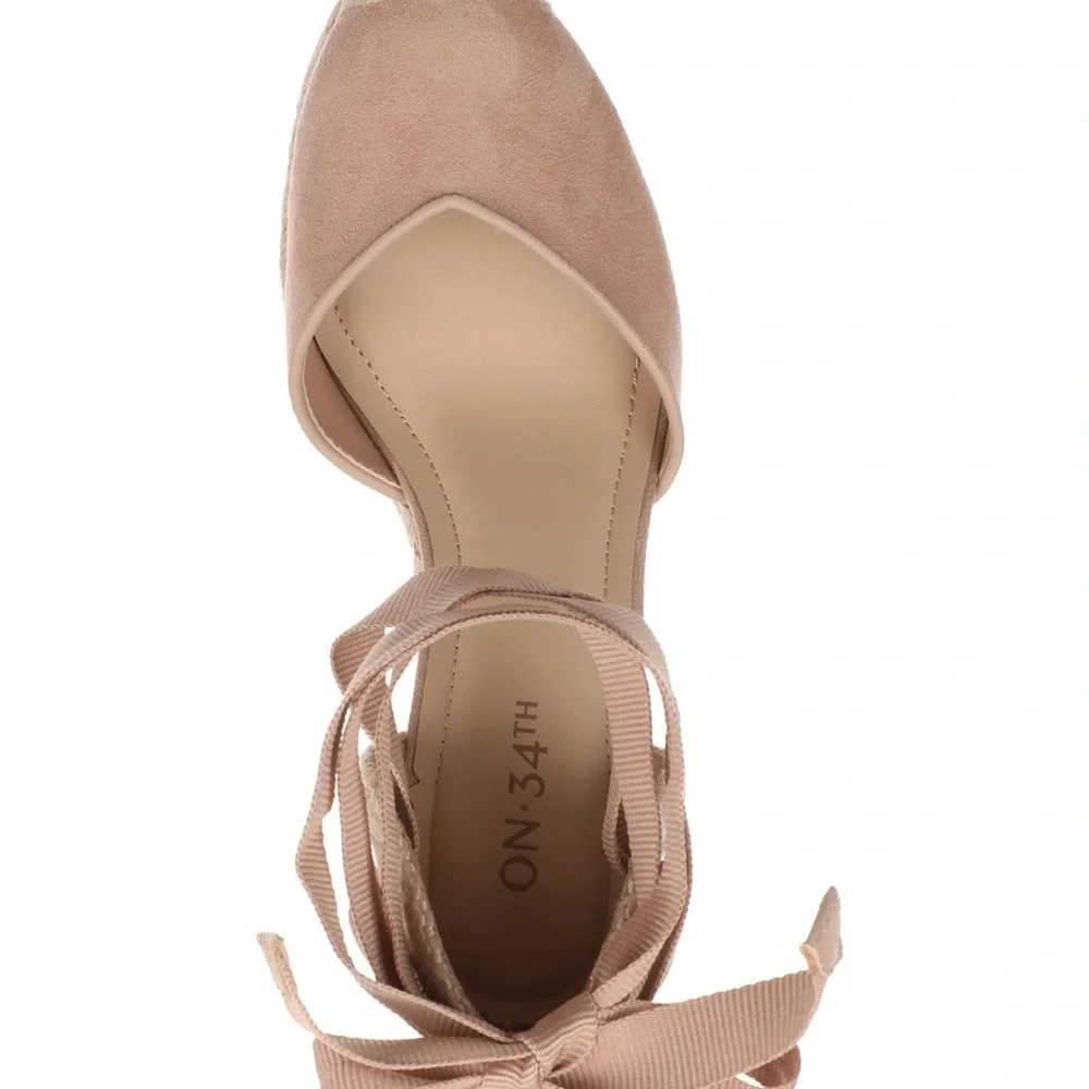 On 34th Melindaa Espadrille Wedge High Heel Sandals, Elegant Tan  Size 9
